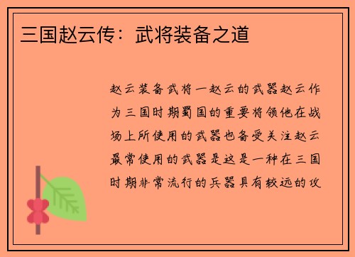 三国赵云传：武将装备之道